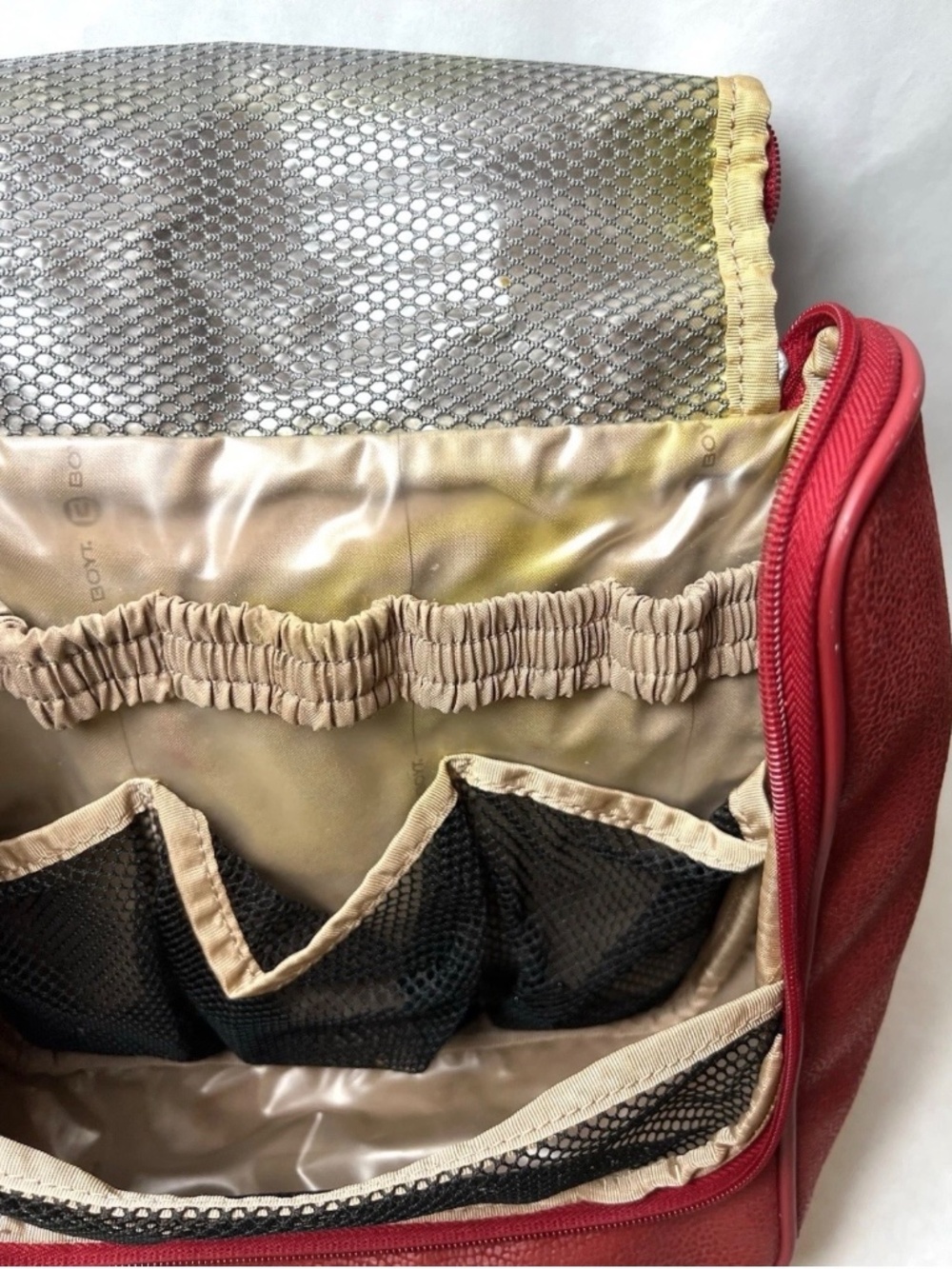 Vintage Boyt Red Pebbled Leather Hanging Travel Toiletry Bag Dopp Kit - Picture 4 of 11